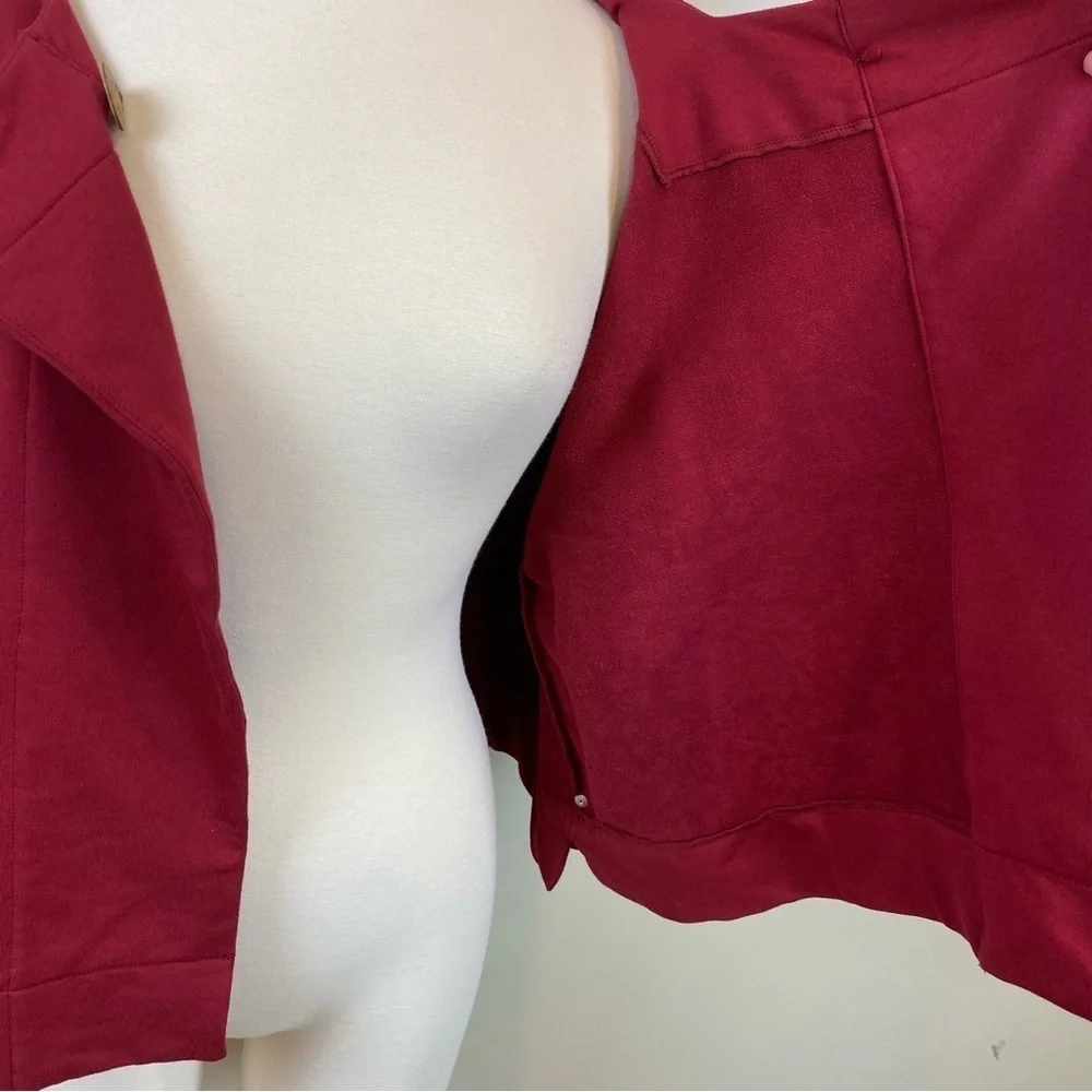 Neon Buddha Swing Jacket Deep Red Sz M Square Neck Oversized Cropped Wood Button - Picture 10 of 17